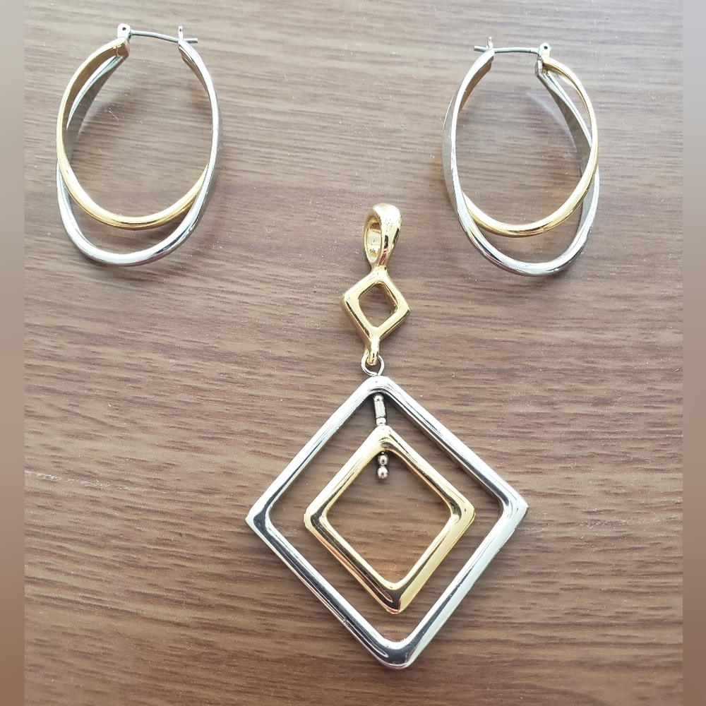 Lia Sophia Gold & Silver Pendant And Hoop Earrings